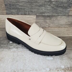 Franco Sarto Cassandra Glossy Womens Penny Loafers Sz 9.5 M Putty Slip-On Shoes